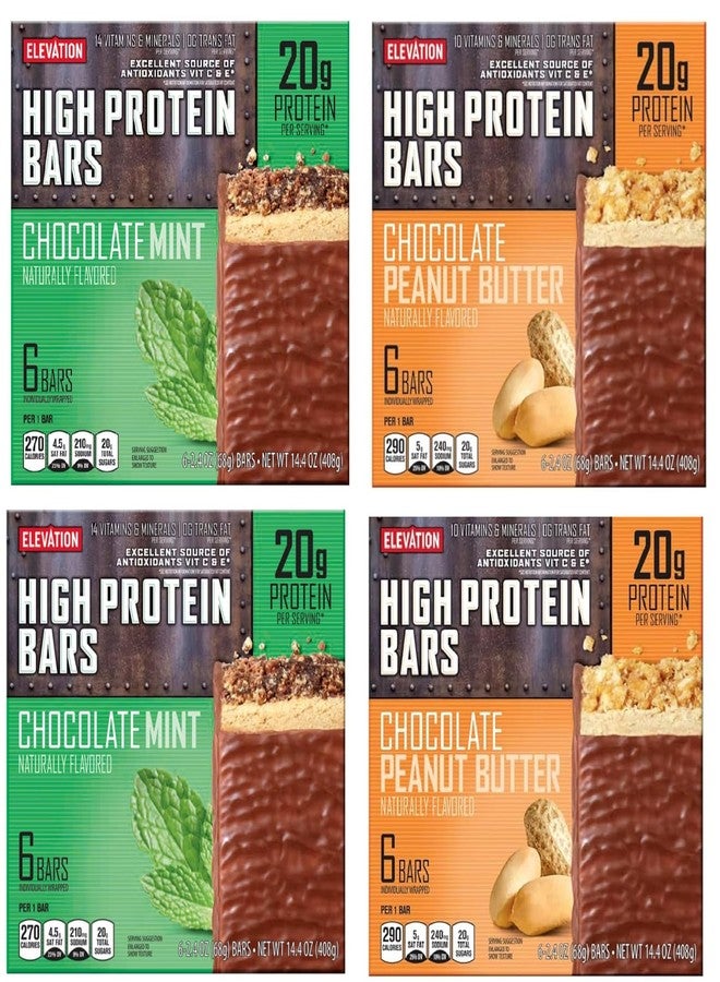 Millville Elevation Mint Chocolate and Chocolate Peanut Butter High Protein Bars 14.4oz 408g (Pack of Four) - Image 1